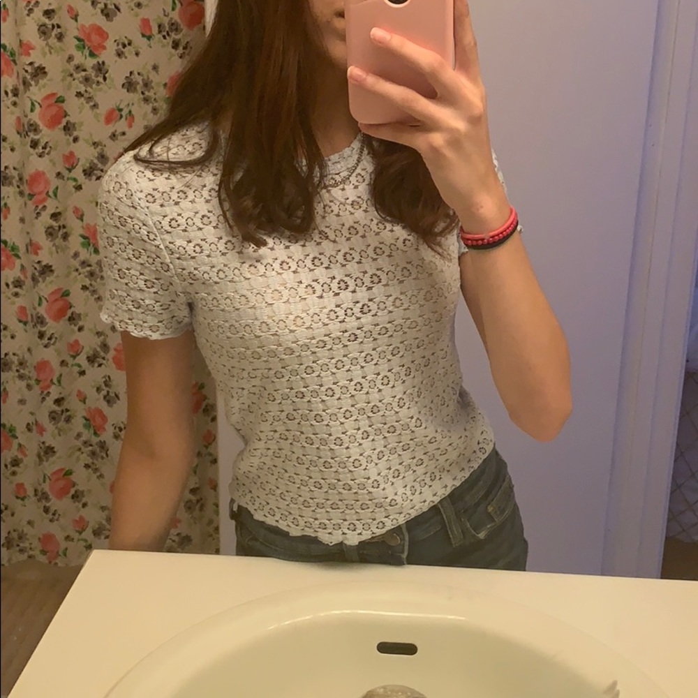 Hollister Baby Blue Mesh Type Crop Tee